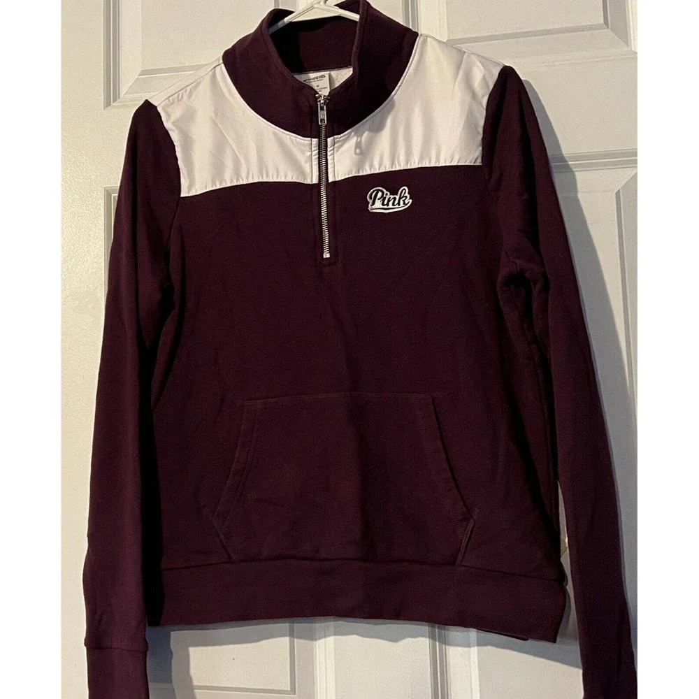 Victoria Secret Sweatshirt Maroon 1/4 Zip Sweater Love Pink Women's Medium